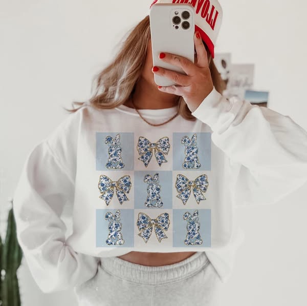 Bow Bunny Grid Blue