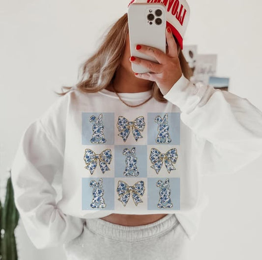 Bow Bunny Grid Blue