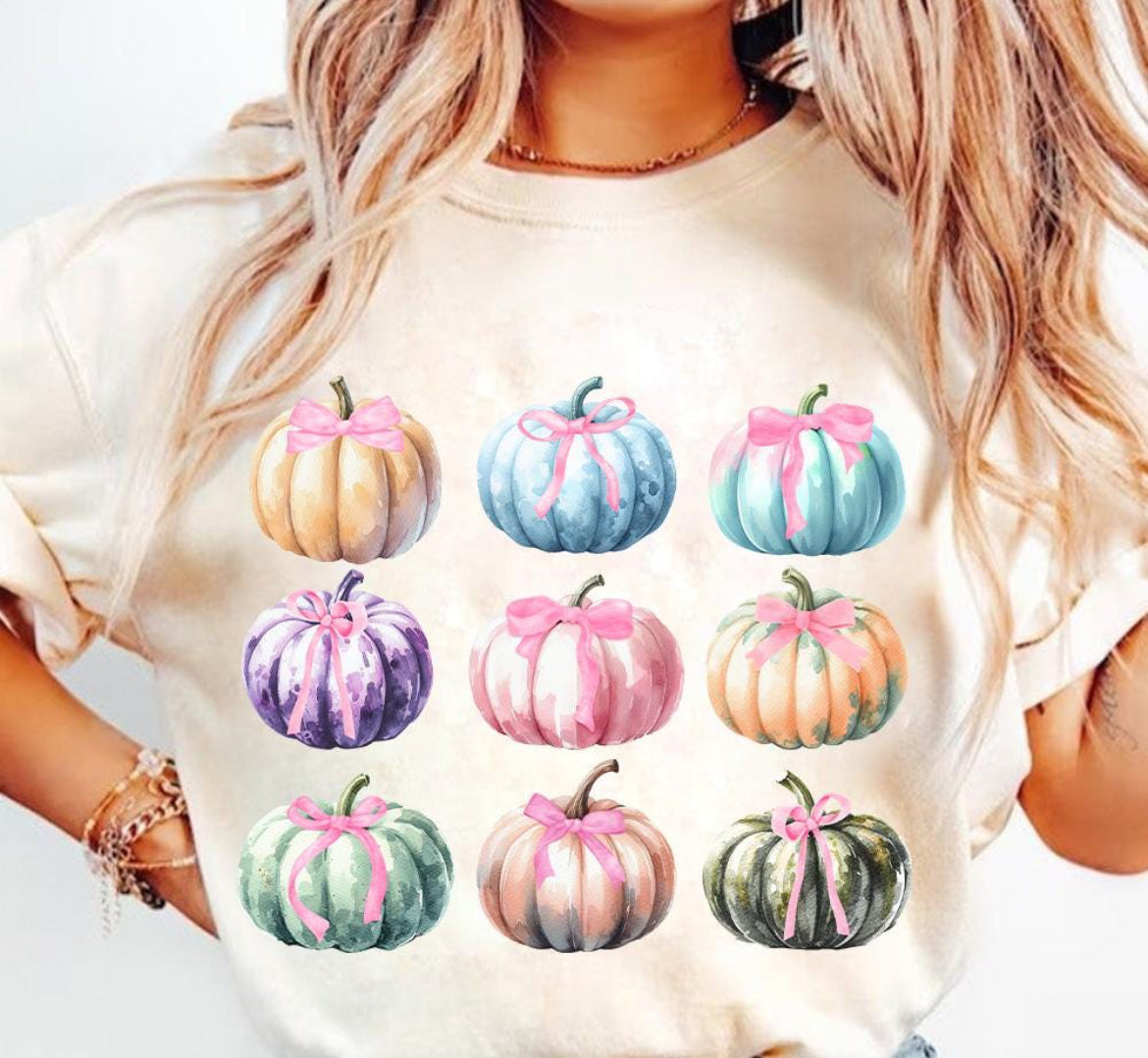 Pumpkins with Pink Ribbon