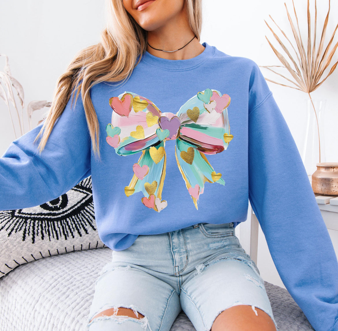 Watercolor heart bow