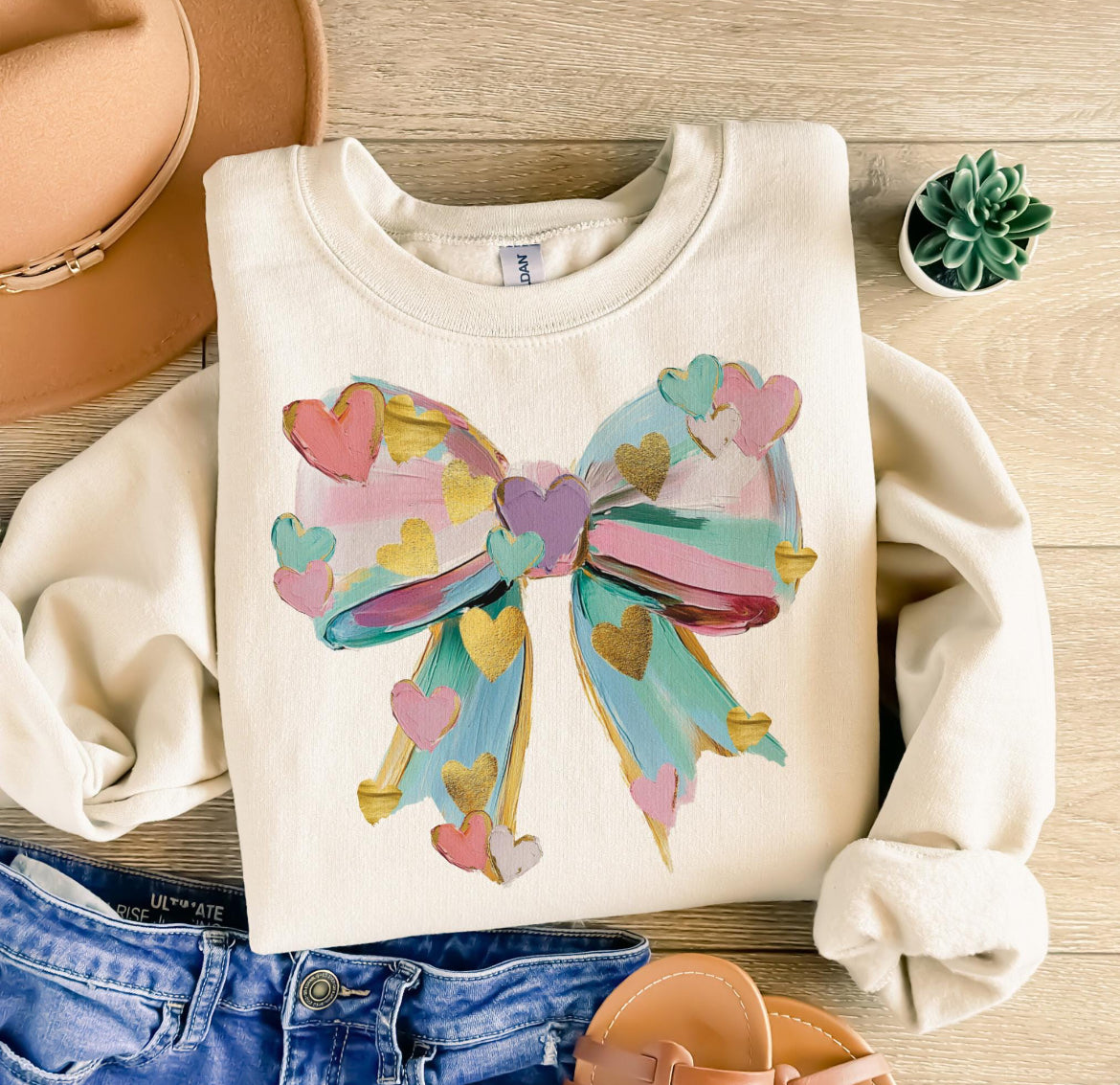 Watercolor heart bow